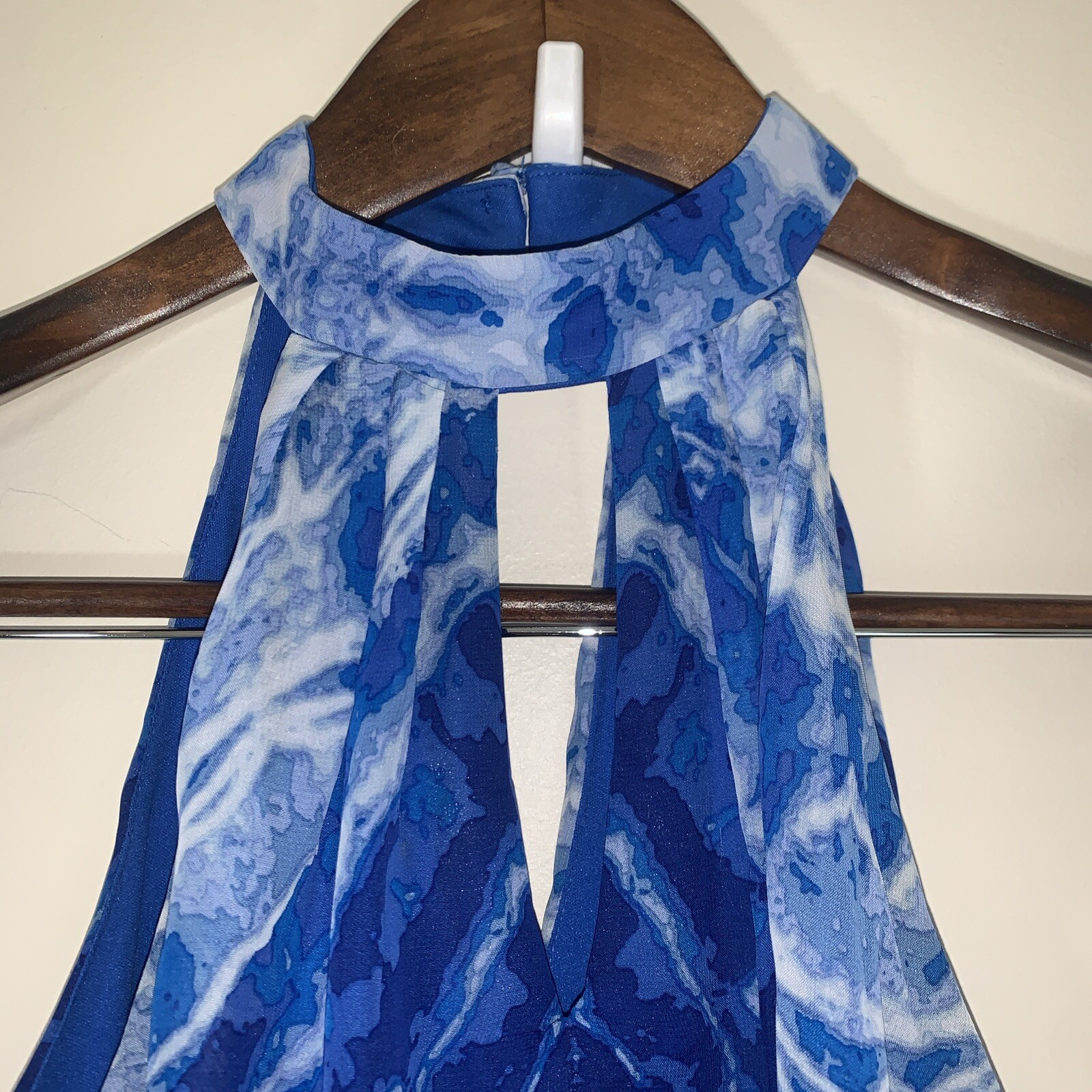 Bisou Bisou Maxi Dress Womens 2 Blue Muted Geometric Print Romantic Wedding