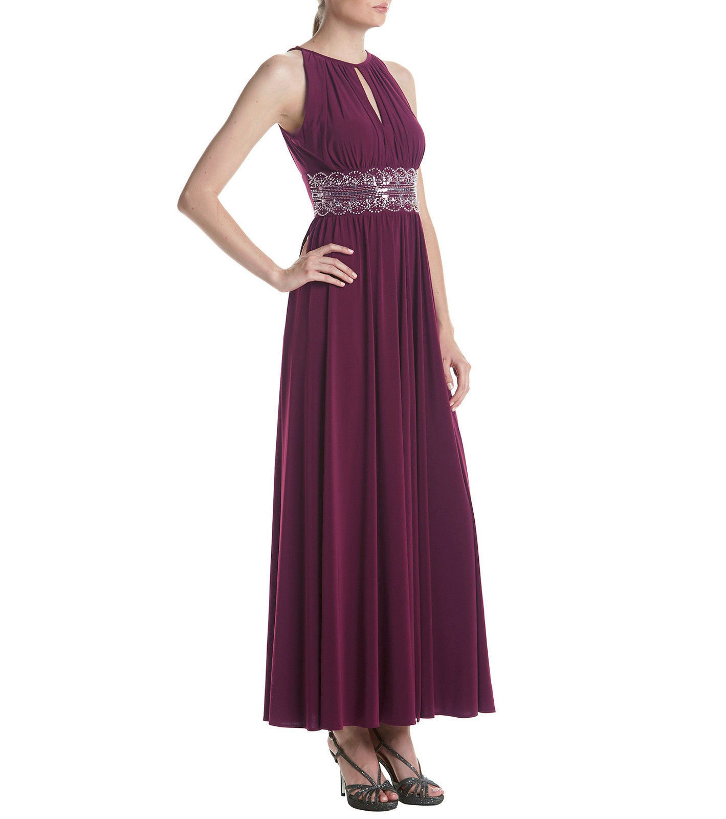 NWT- R&M Richards ~Size 12~ Beaded Sequined Keyhole Front-Slit Dress Bridal Z
