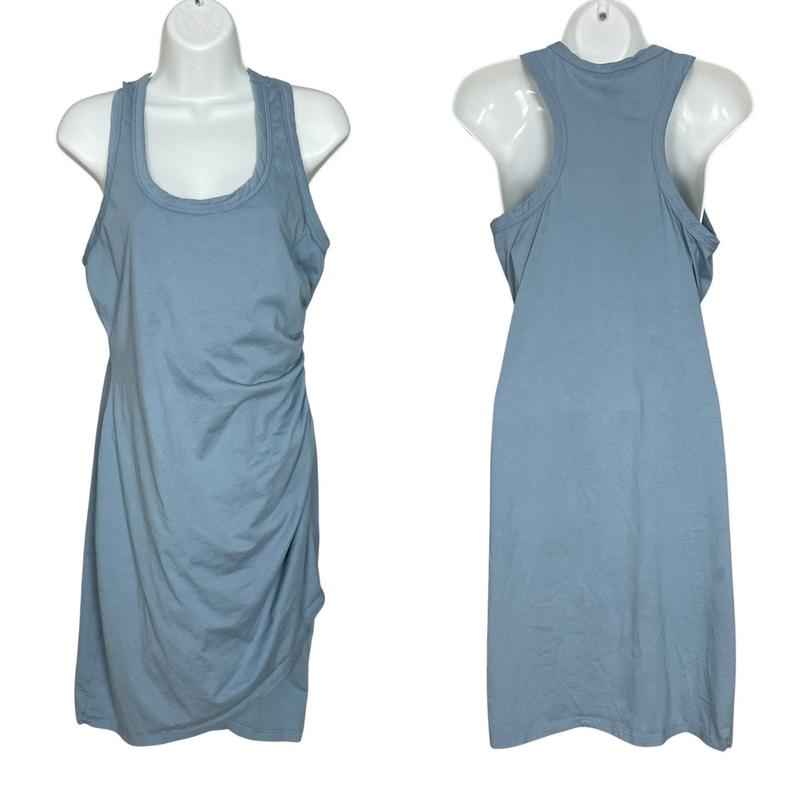 Bobi Los Angeles Tank Dress Women Size Large Blue FLAWS Ruched Waist Racerback