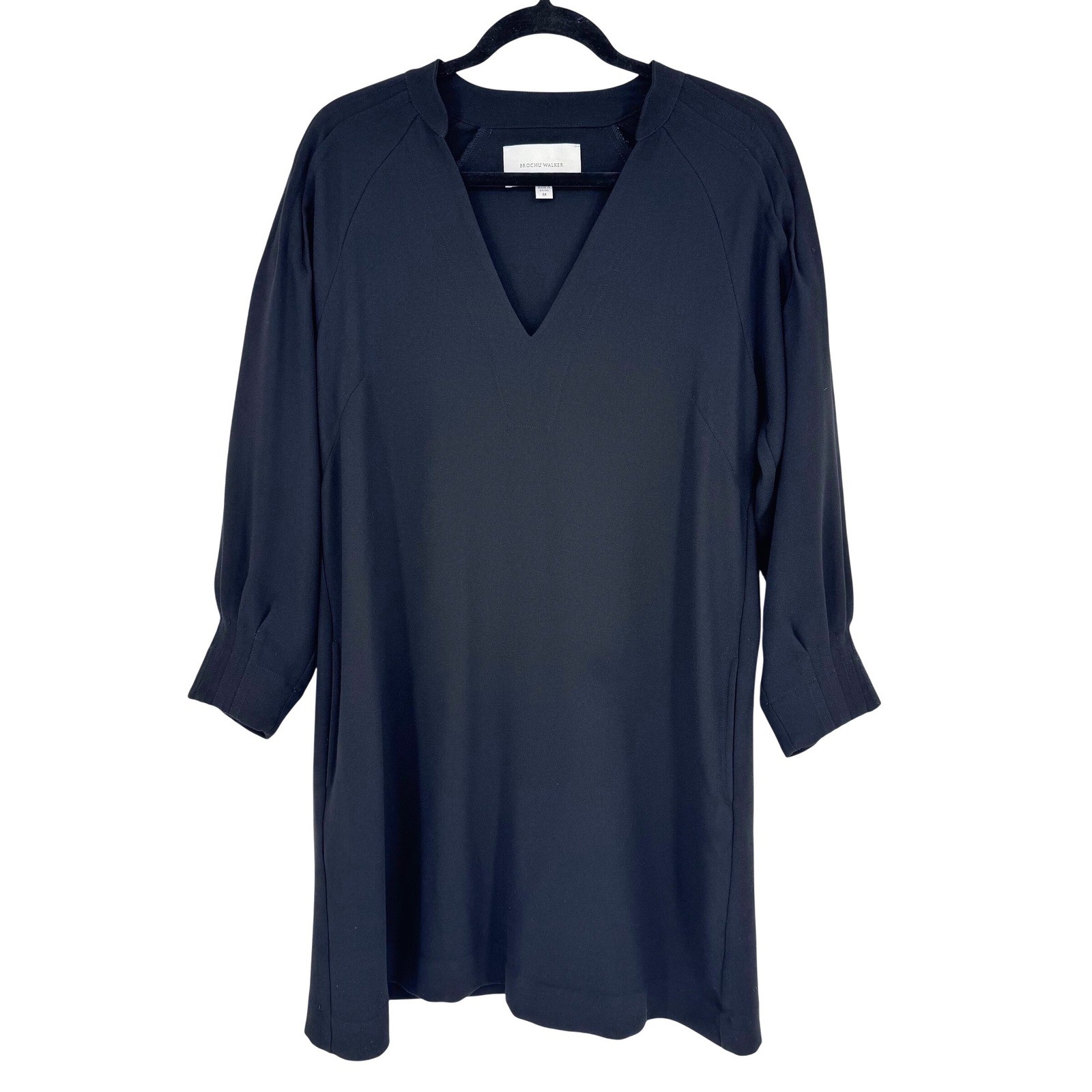 Brochu Walker Black Shift Dress Sz M Pleated Sleeves Quiet Luxury Minimalist