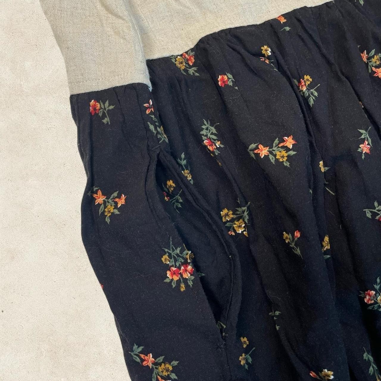 Vintage 90s Cream Black Floral Boho Sleeveless Maxi Dress Cottagecore Size M