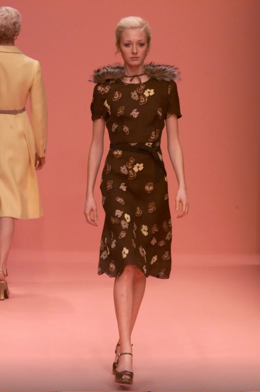 Prada Archival Fall/Winter 2000 Ready-to-Wear Silk Georgette Pansy Print Dress