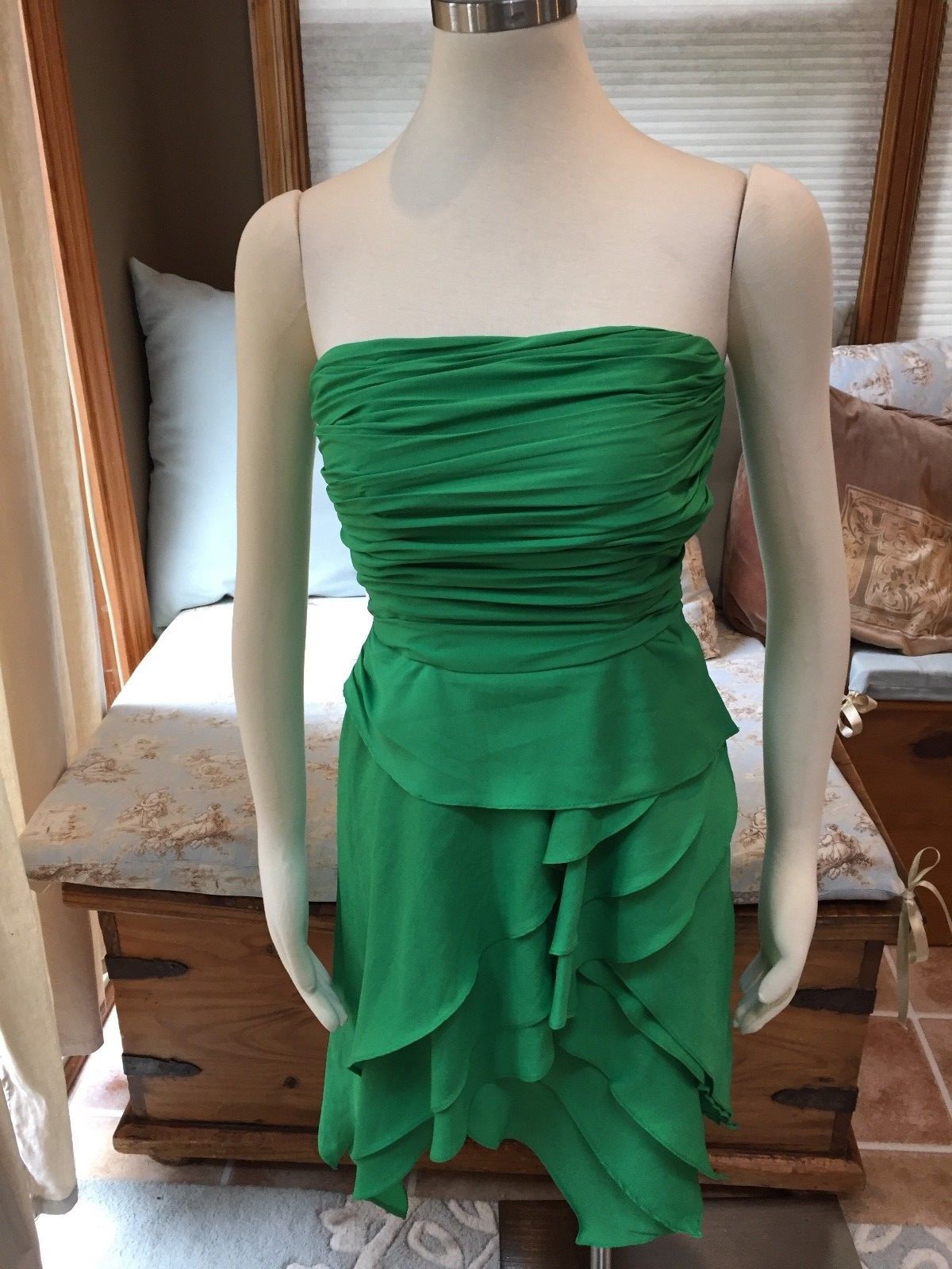 NEW MM Couture Miss Me Kelly Green Shirred Layered Stretch Strapless Dress M