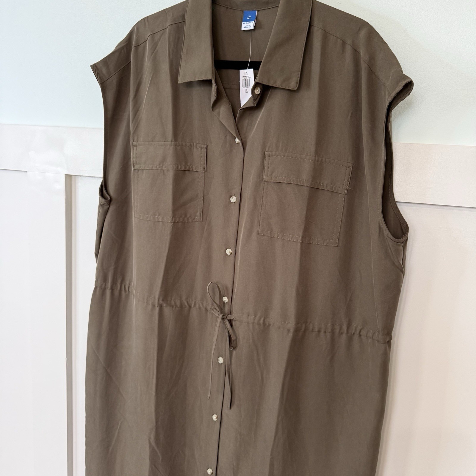 Old Navy NWT Waist-Defined Utility Midi Shirt Dress XL Tall Green Gorpcore