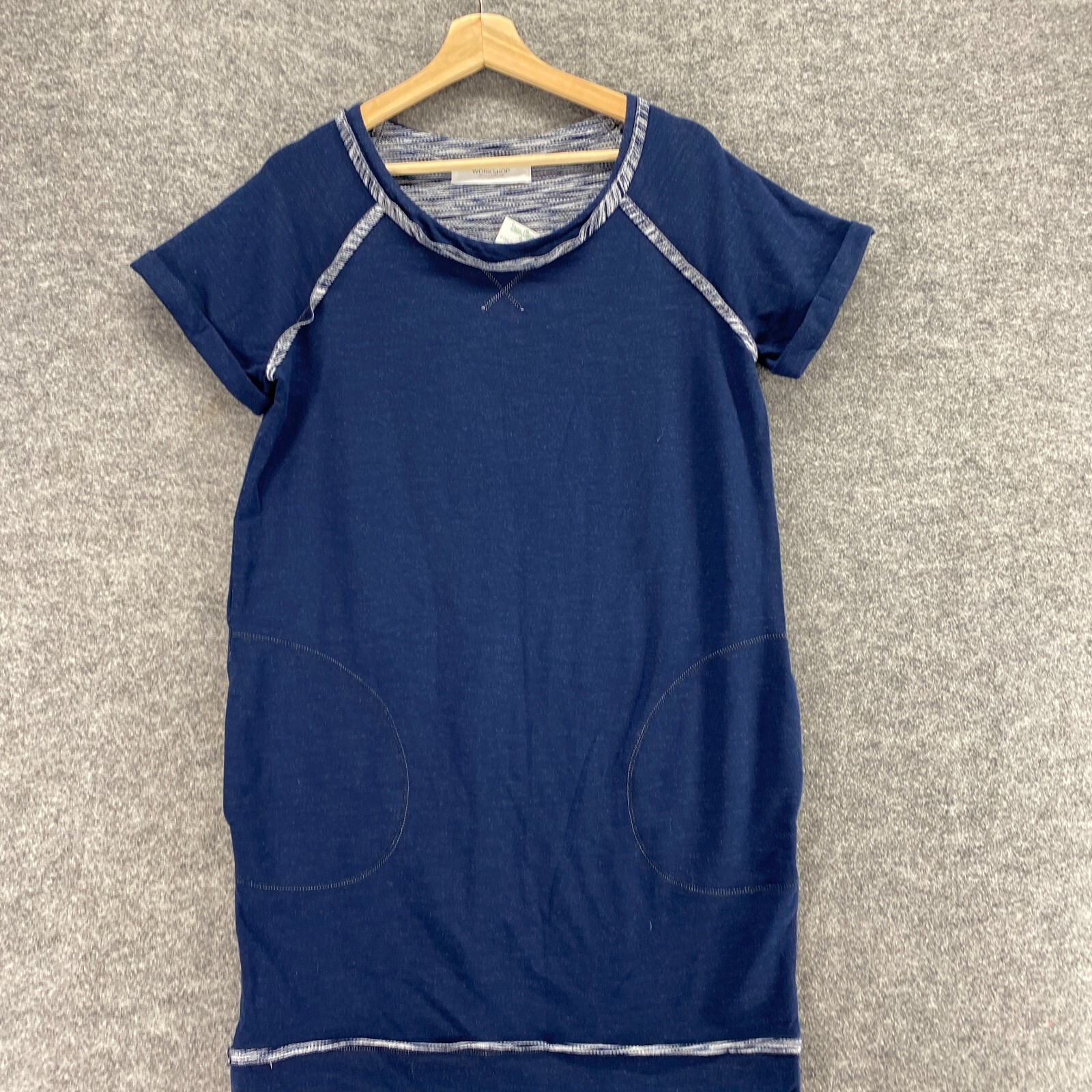 New Workshop Dress Women M Blue Shift Short Pockets Rayon Short Sleeve