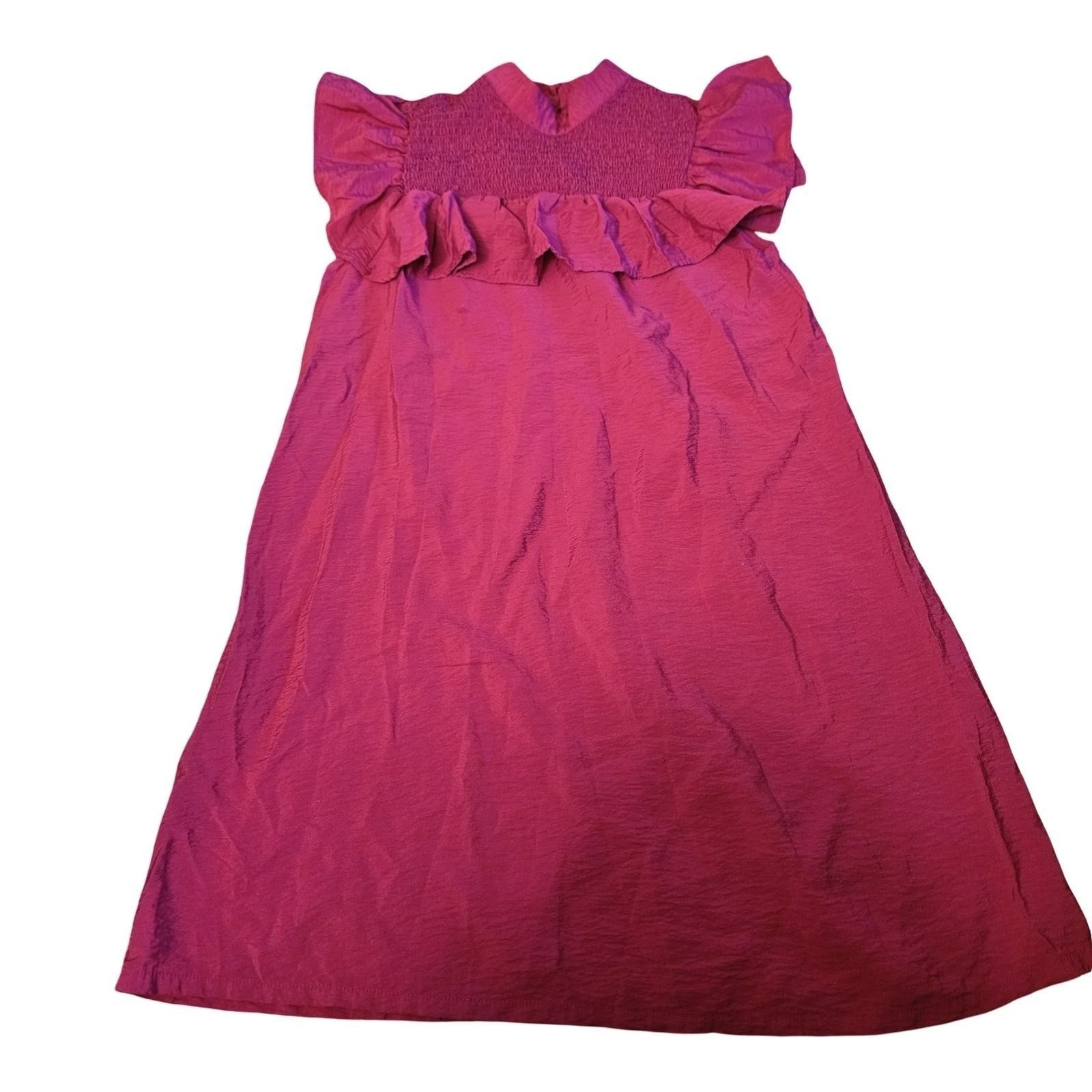 A New Day Womens Magenta Pink Smocked High Neck Ruffle Sleeveless Midi Dress XL