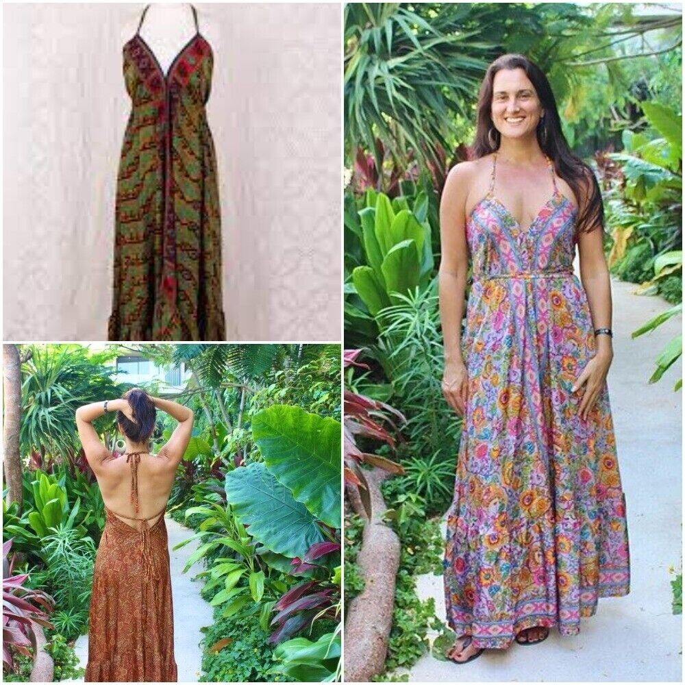 10 PC Lot Handmade Ladies Casul Evening Summer Dress Indian Sari Silk Long Dress