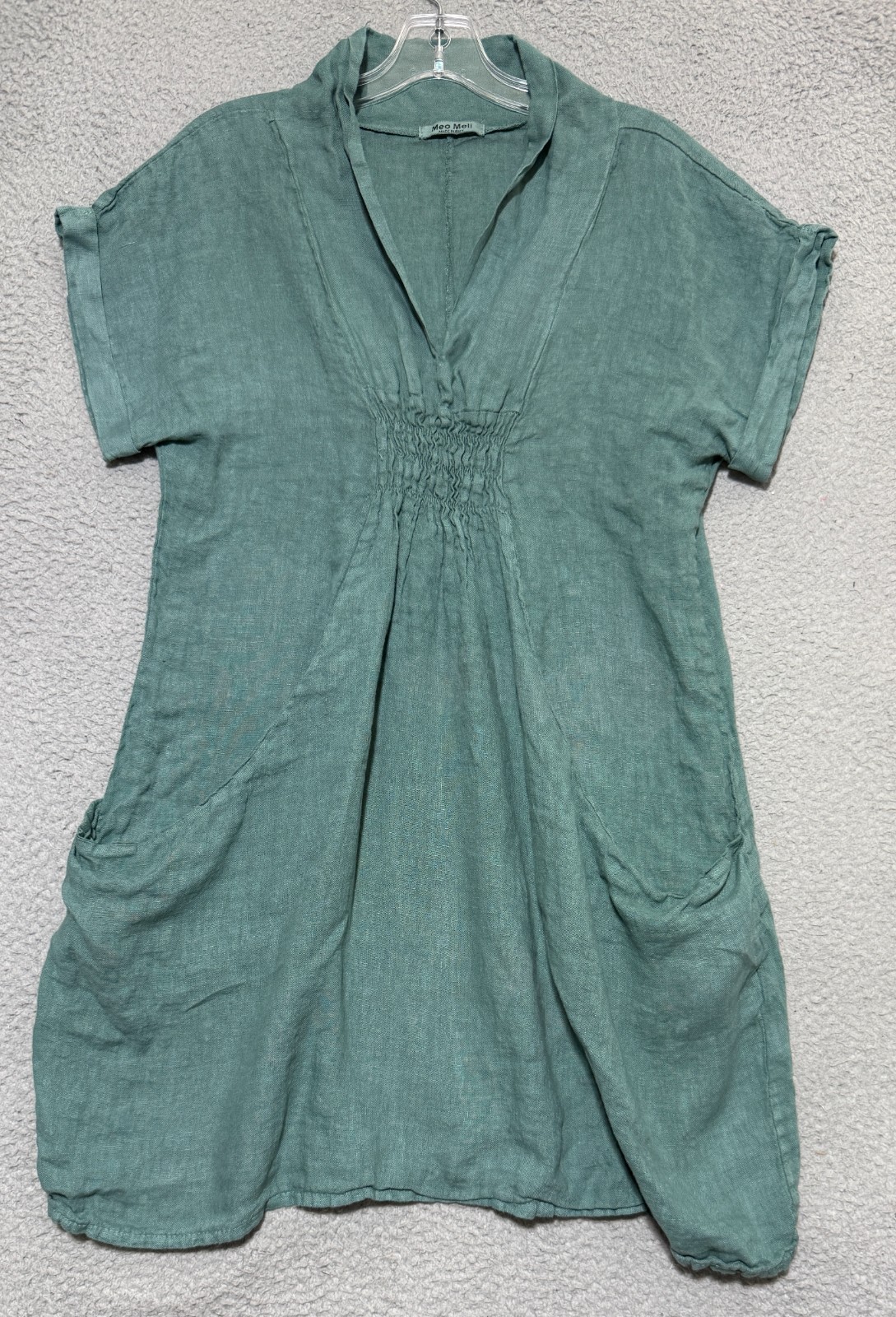 Meo Meli Linen Beach Mini Boho Dress Big Pockets Green Made Italy Size Medium
