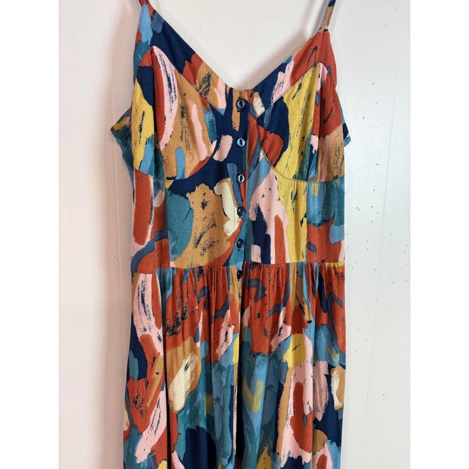 Rolla’s Midi Dress Medium Multicolor Abstract Watercolor Button Front Women