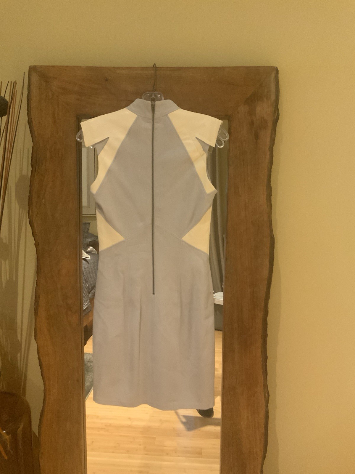 HELMUT LANG SIZE 2 LIGHT GRAY WITH LEATHER ACCENTS DRESS