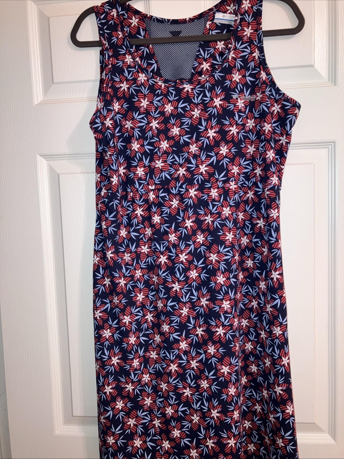 COLUMBIA PFG Women’s Size XL Red white &blue Print Sleeveless Sundress Stretch