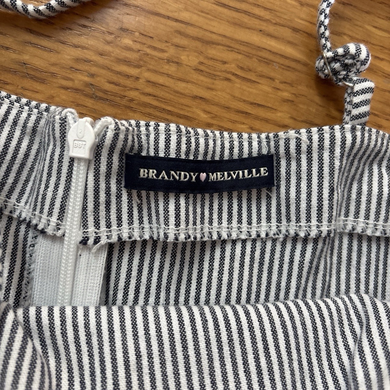 Brandy Melville White/Black Striped Strappy Mini Dress Straight Neck Zip 3