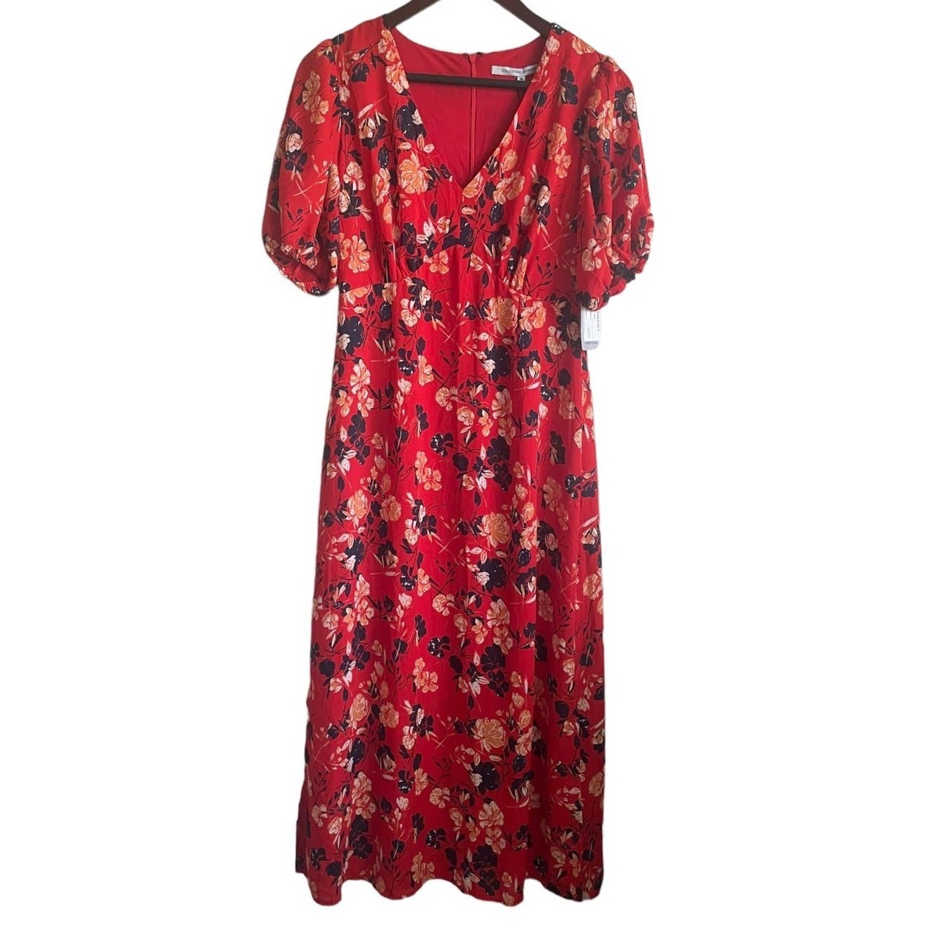 Collective Concepts Women Maxi Dress M Red Floral High Waist Cottagecore Boho