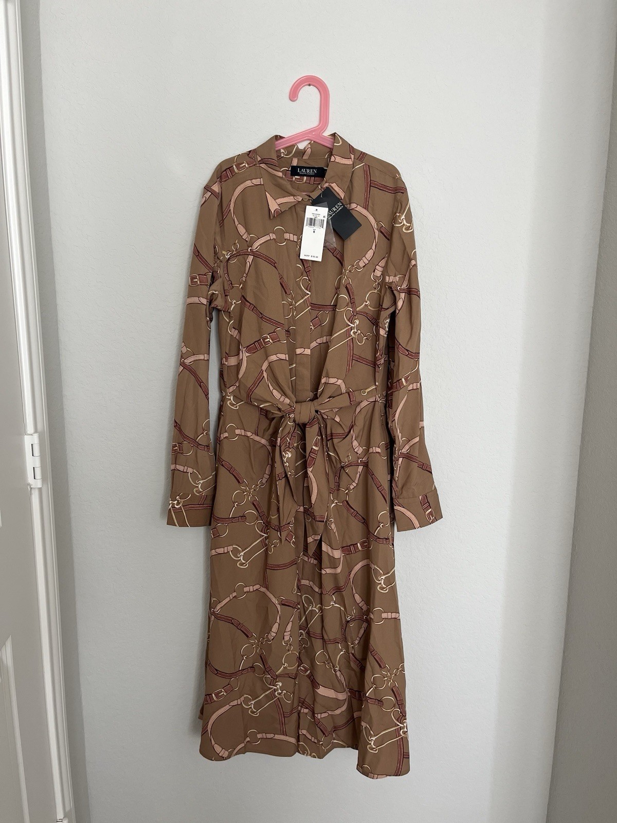 NWT $185 LAUREN Ralph Lauren Equestrian Women Horse Print Shirtdress 6 Brown