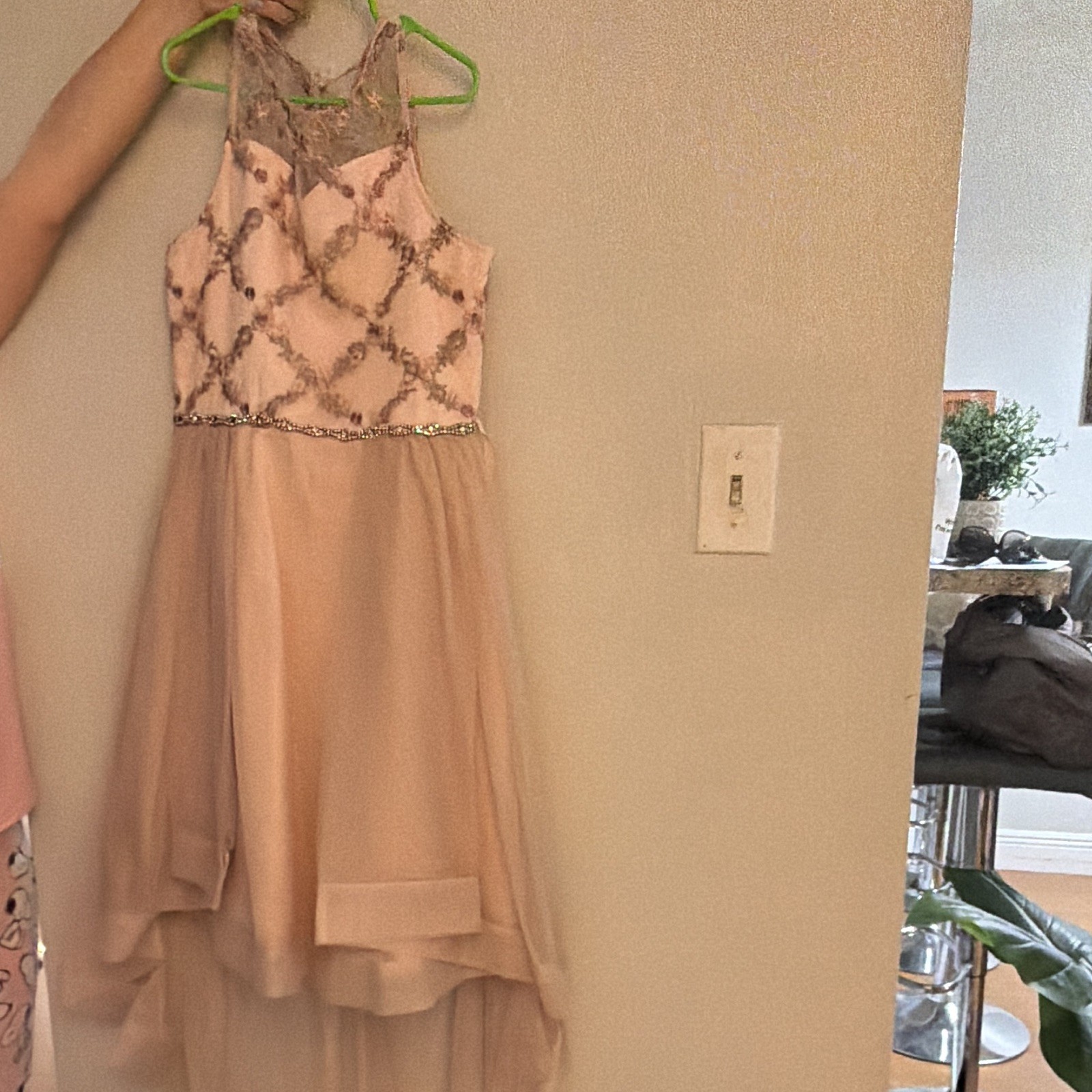 Rare Editions Teens Size 14 Blush Halter Sleeveless Midi A-Line Beaded