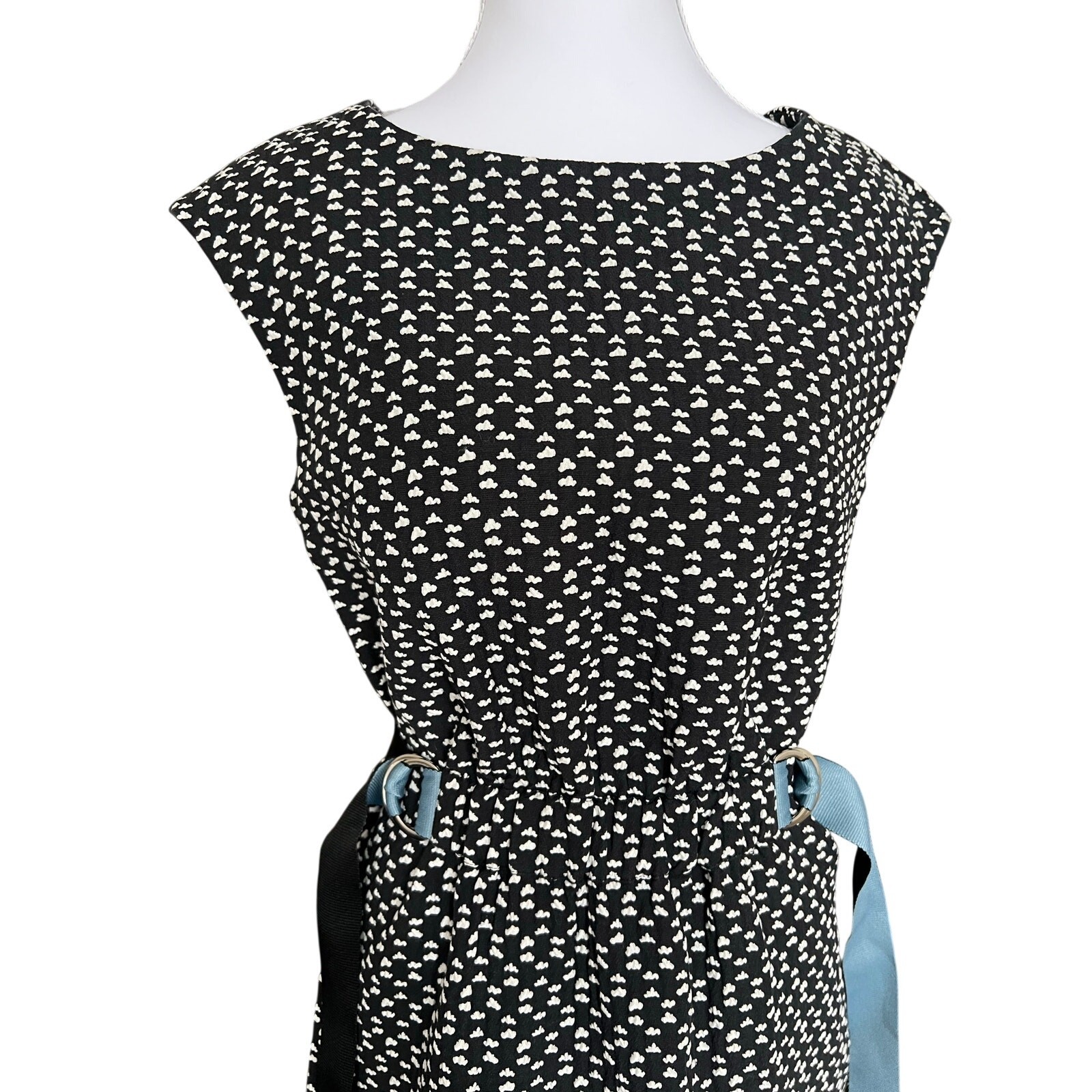 Cop Copine Black White Dress Belted Sleeveless Made in Portugal Office Wear
