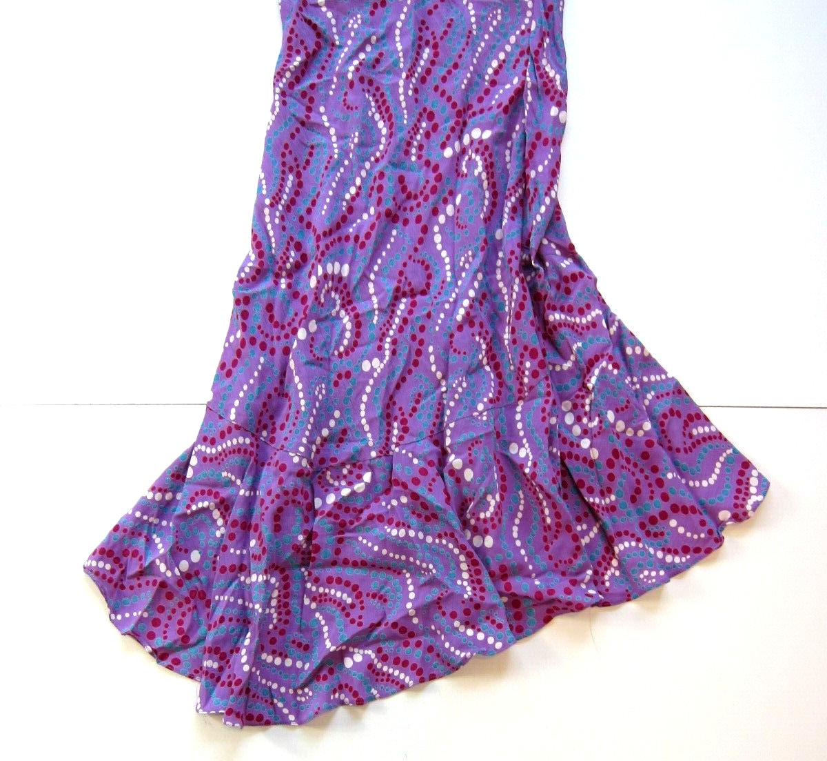 Angie 100% Rayon Purple Green White Polka Dot Midi Tank Slip Sun Dress Small