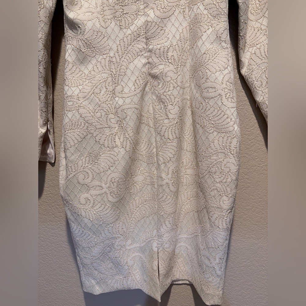 Badgley Mischka Stunning Cream Long Sleeve Dress with Gold Accent Detail Sz 6