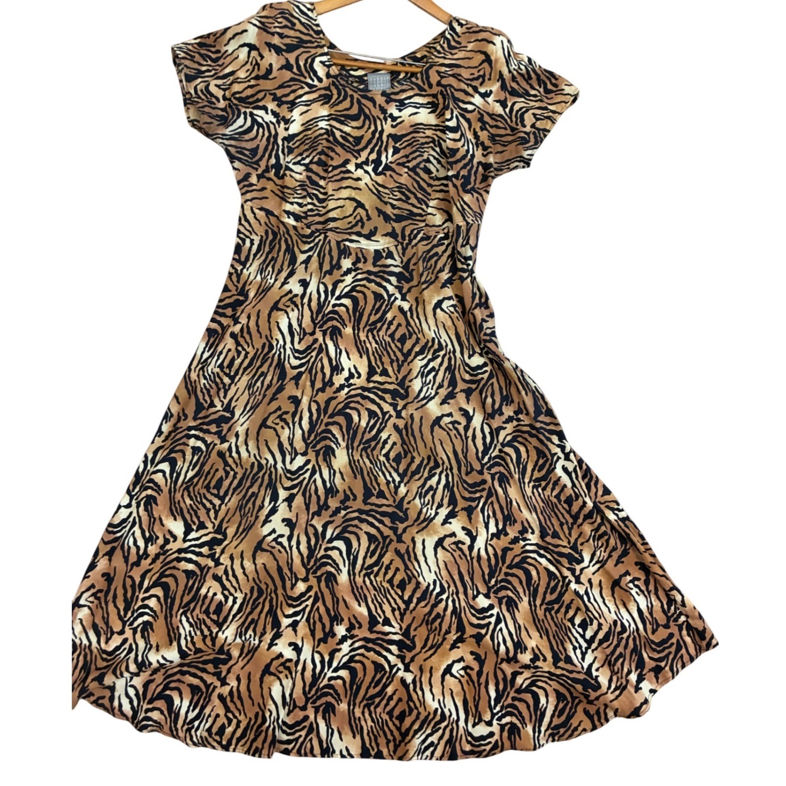 Rabbit Rabbit Rabbit Designs Tiger Print Dress Womens 14M Brown Animal Midi USA