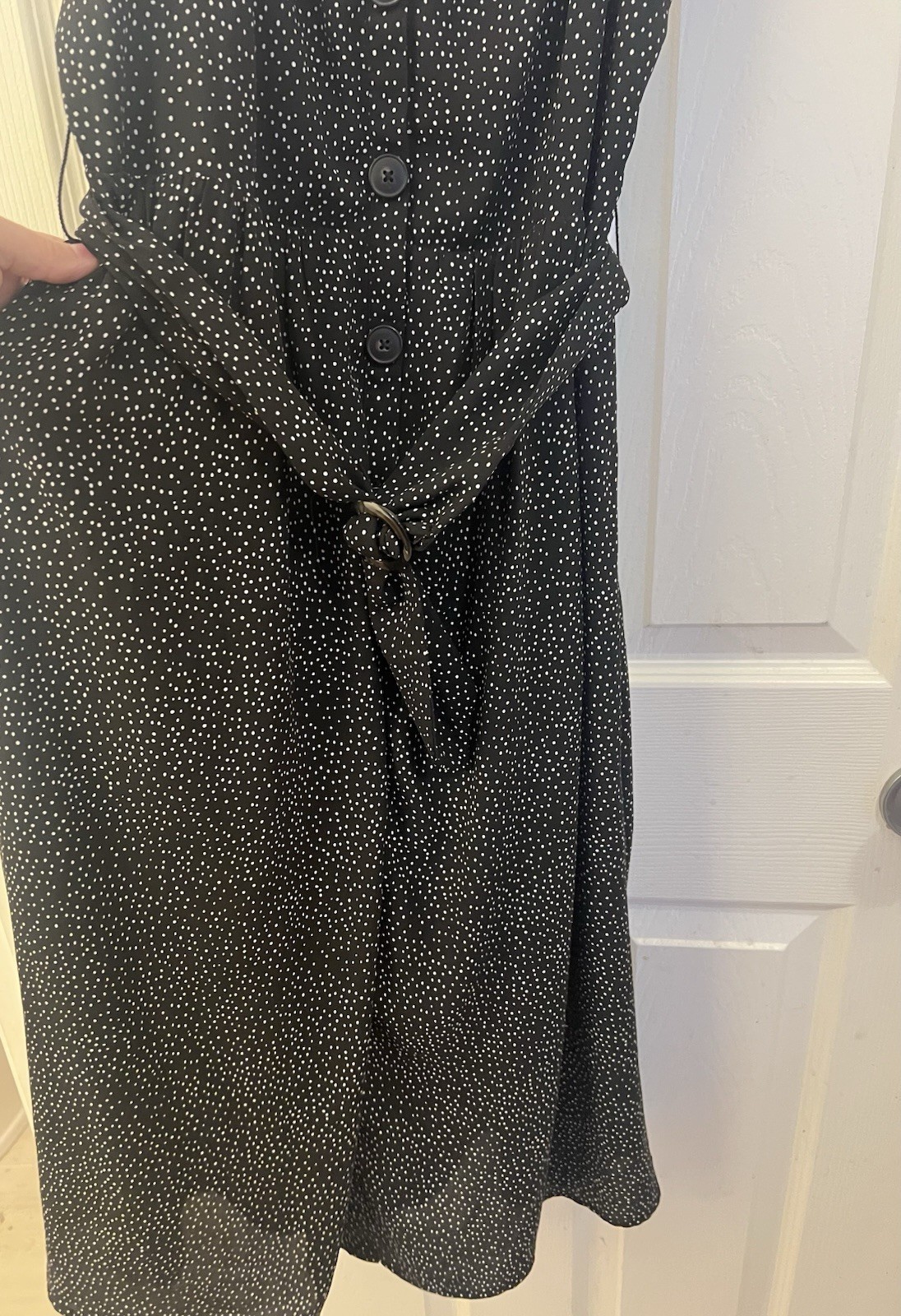 EXPRESS Small Black Polka Dot Belted Dress Coquette Sweetheart Button Strap