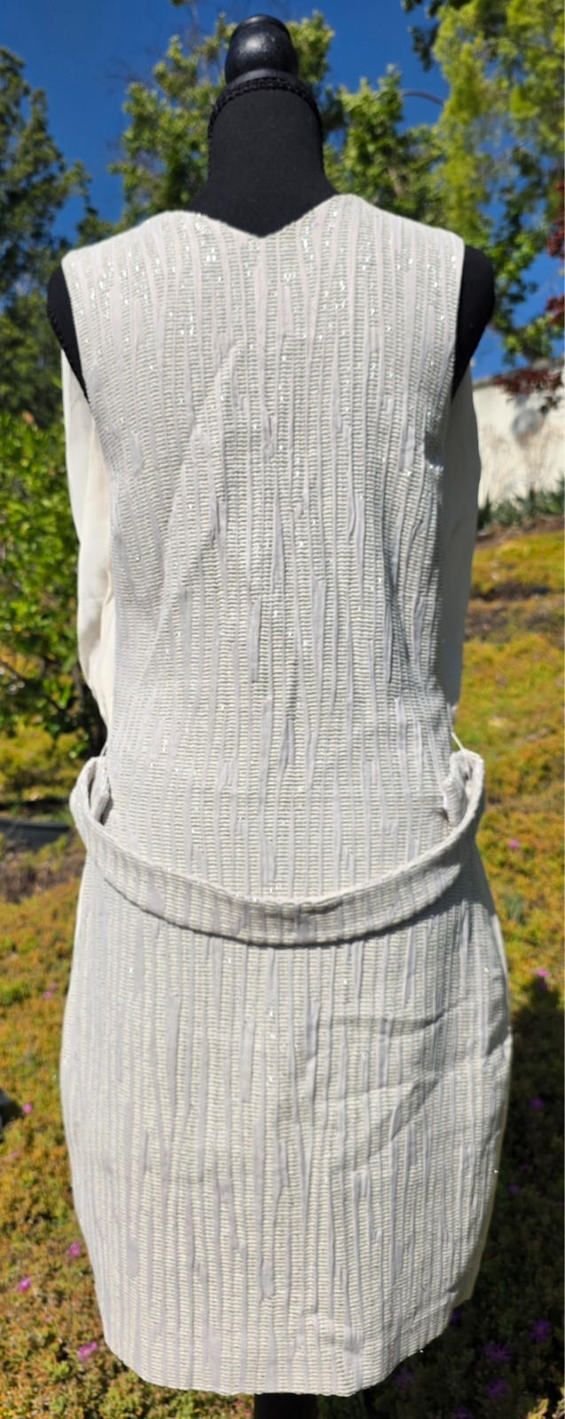 Behnaz Sarafpour Cream Silver Metallic Pleated Blouson Bodice US 4