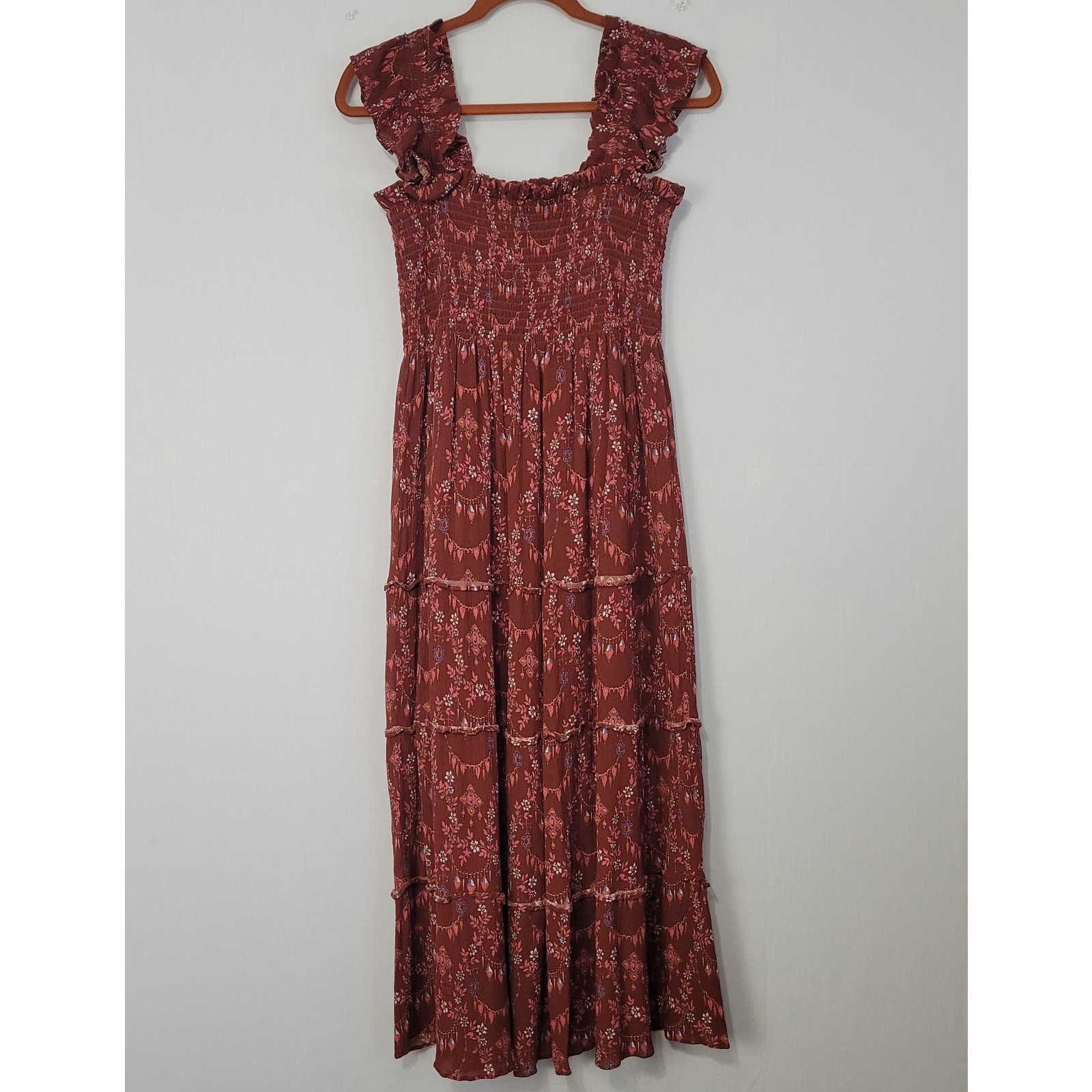 Hill House Home The Elie Nap Dress size S Burgundy Floral Tiered Midi Cottage