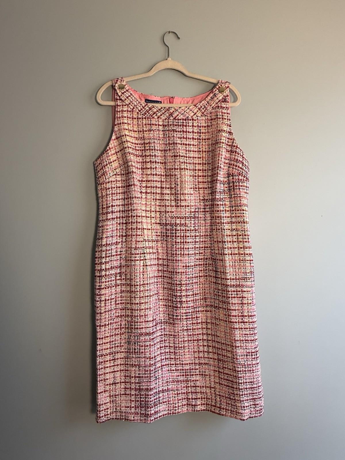 rsvp by Talbots Pink Metallic Plaid Tweed Sheath Dress Jackie O Hamptons NWT 16