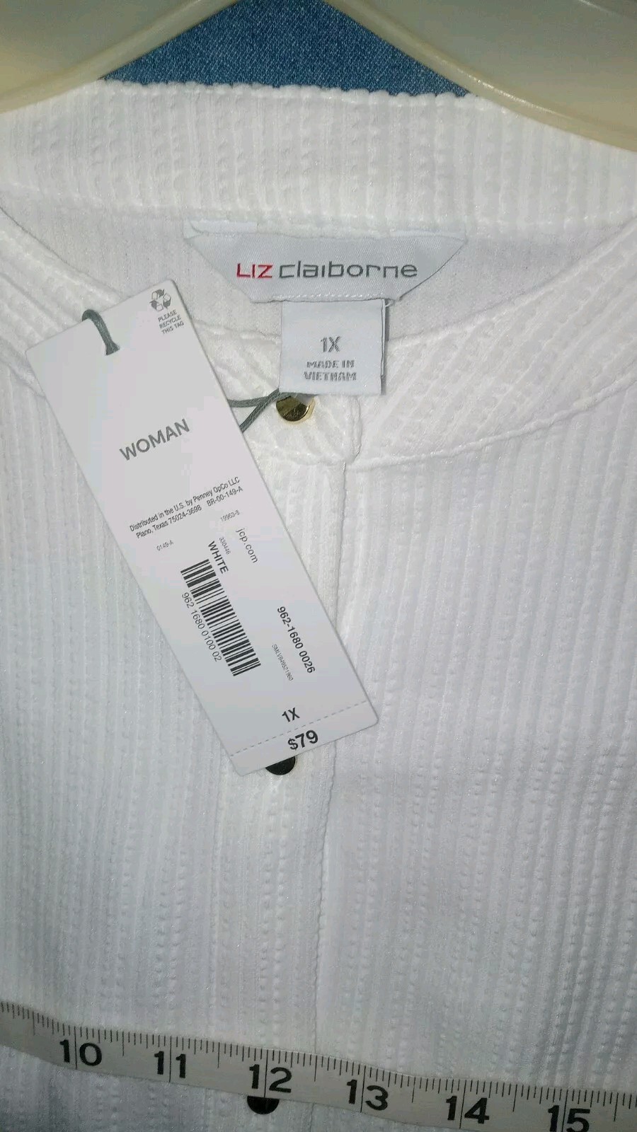 NWT Liz Claiborne White Sleeveless At Knee Buttondown TieBelt Tshirt Dress Sz 1X
