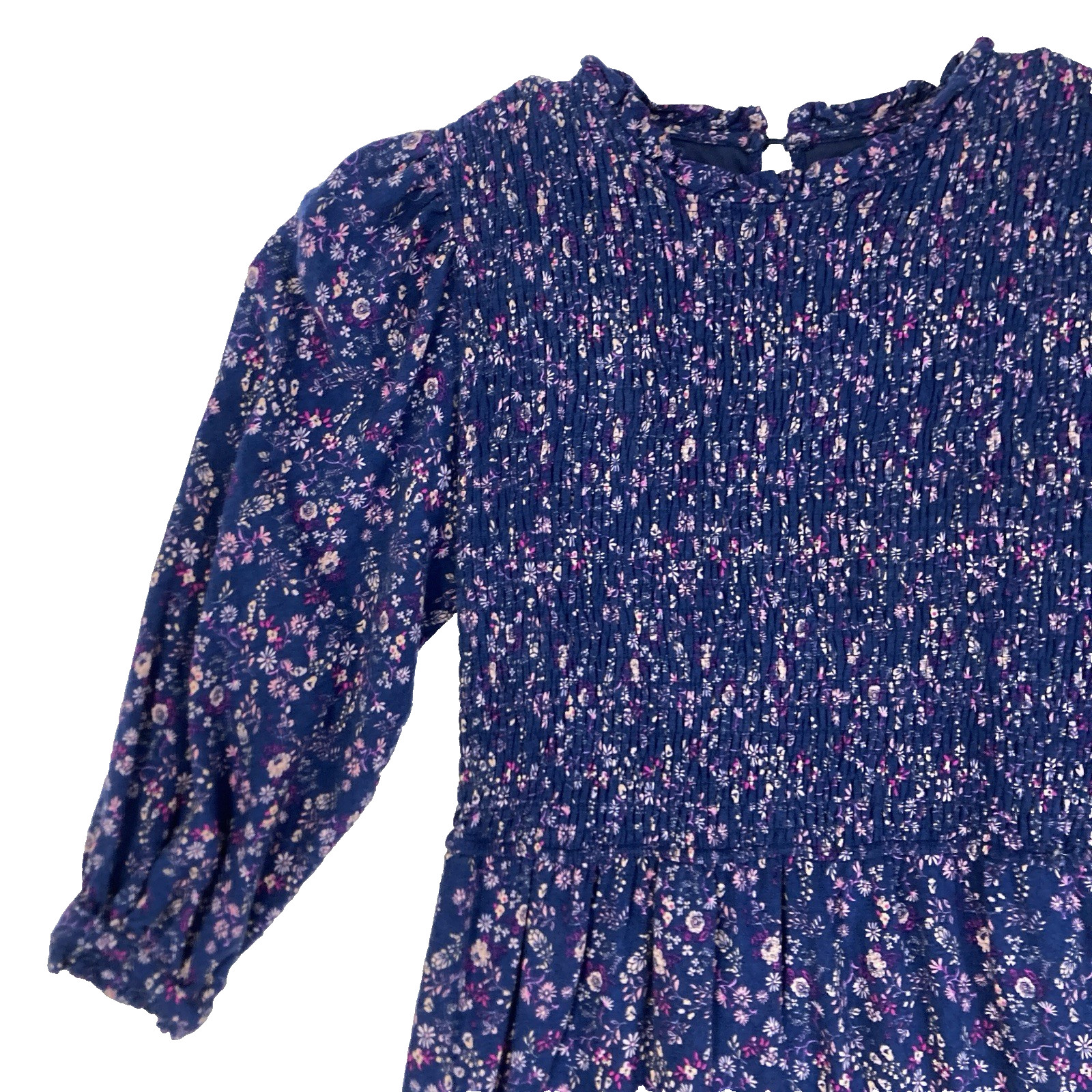 Penelope Rose Drop Waist Prairie Cottage Ditsy Floral Smocked Navy Dress Women S