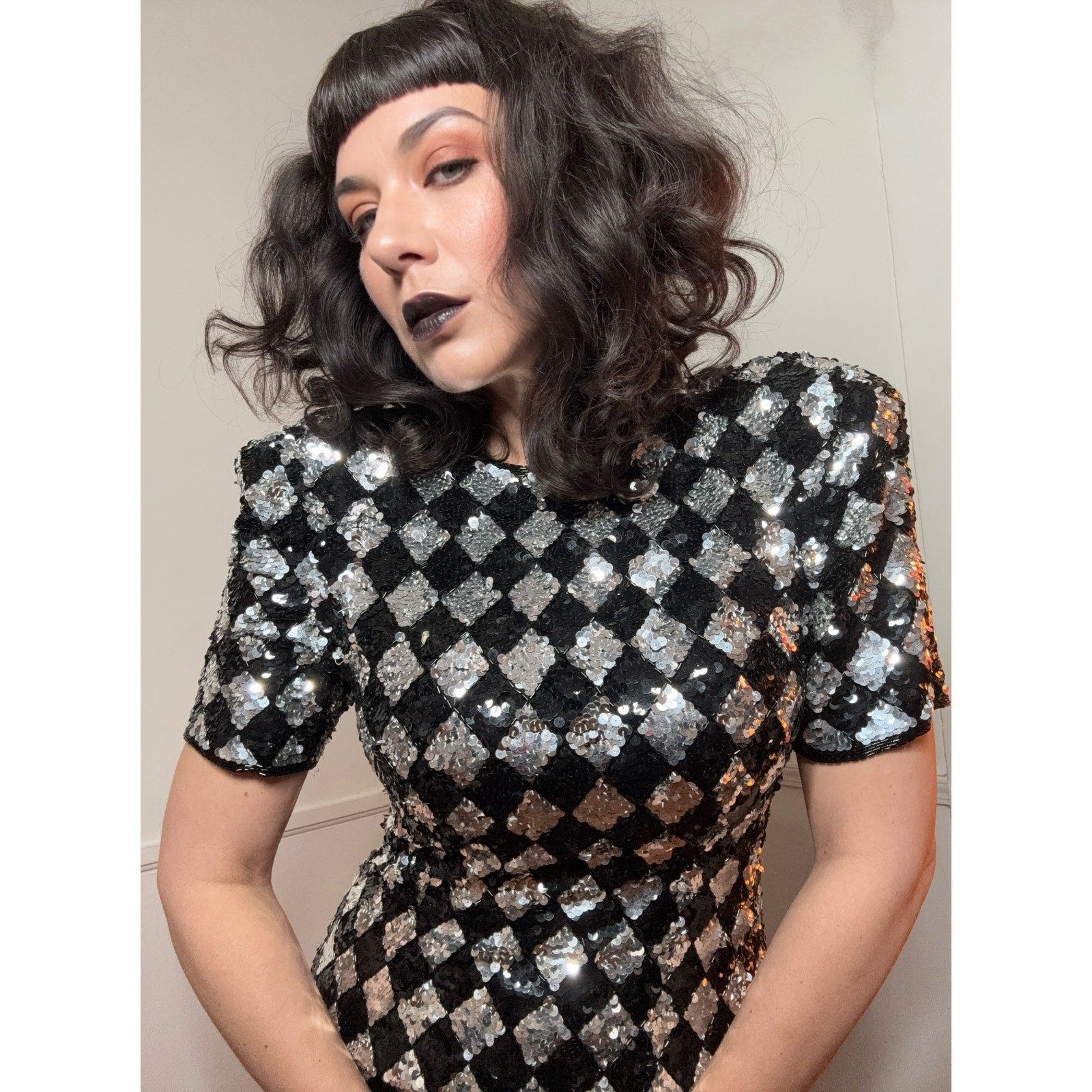 1980s Vintage NWT Harlequin Sequined Mini by A.J Bari