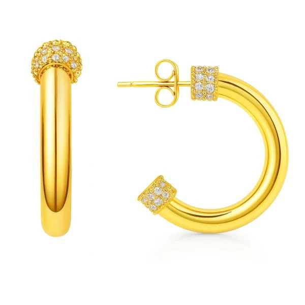 18K Gold Plated Pave & Carabiner Gold Hoop Earrings Set
