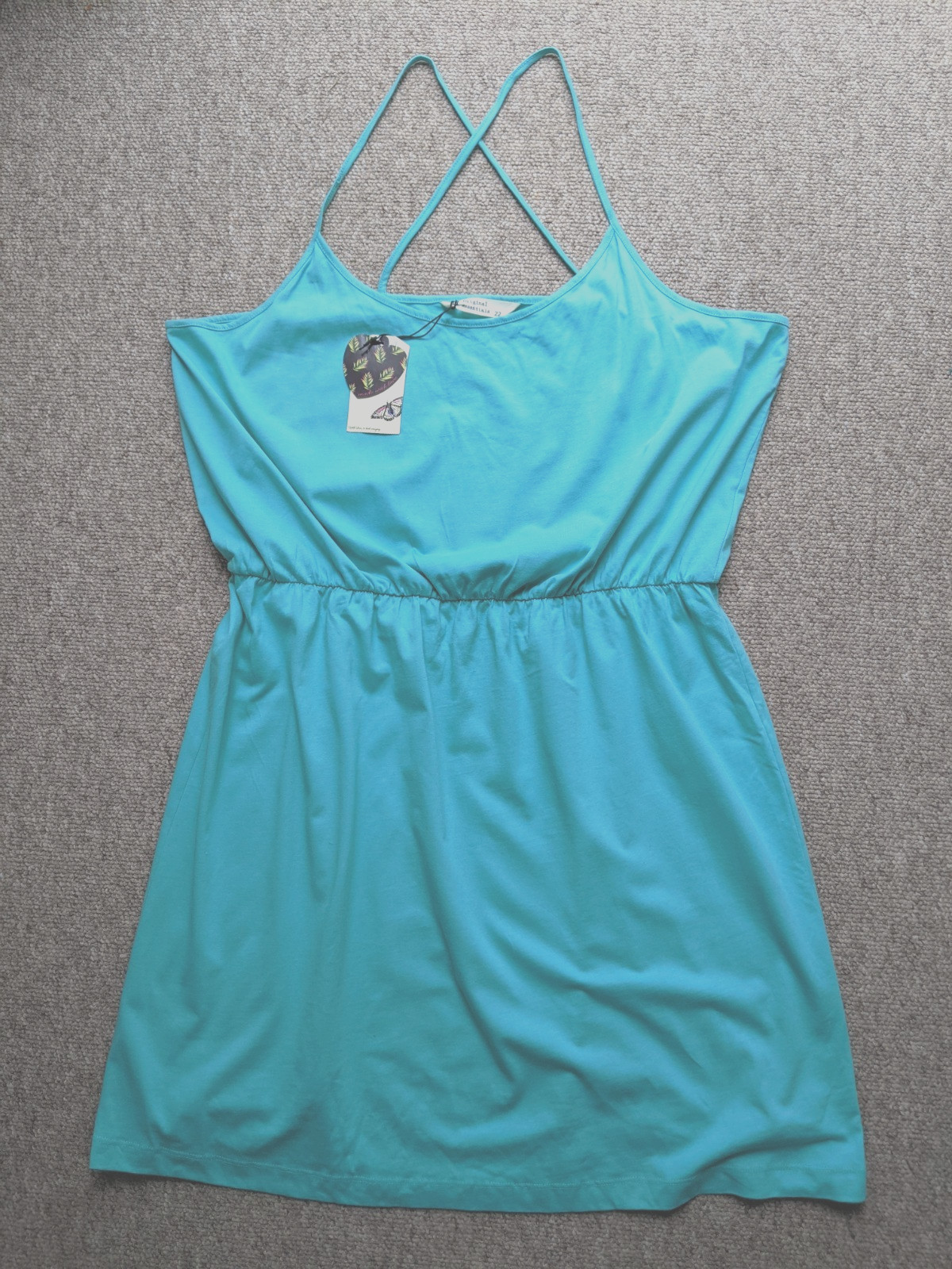 ORIGINAL ESSENTIALS Size 22 Green 100% Cotton Strappy Summer Sun Dress BNWT
