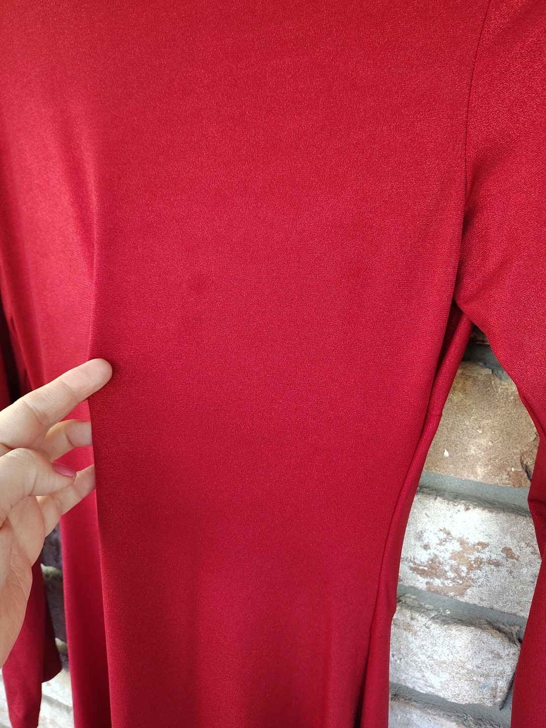 Coldwater Creek Red Shimmer Stretch Knit Ruched Front V-neck Midi Dress 6 Glam