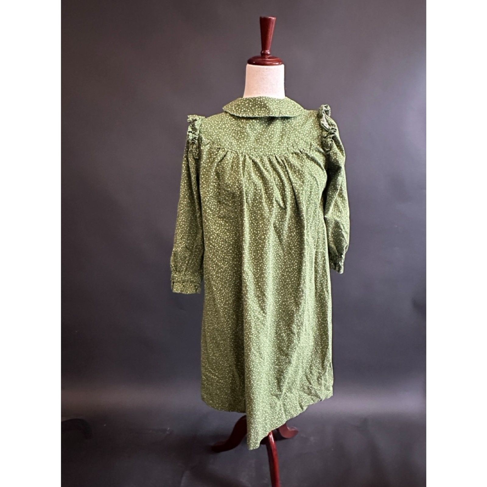Vintage Green Floral 1970s Prairie Mini Dress
