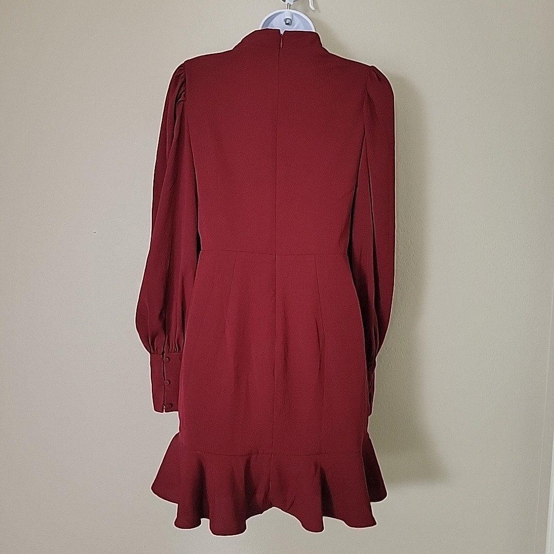 Express Maroon Sz S Elegant Long Sleeve Dress Pleated Mock Neck Button Cuff