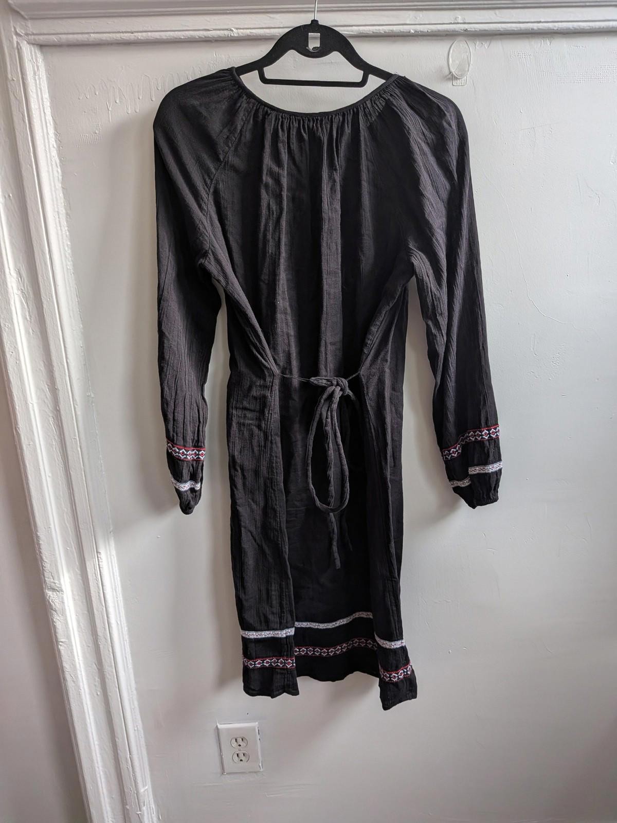Lord & Taylor Dress Womens Medium Black Embroidered Boho Shift Peasant