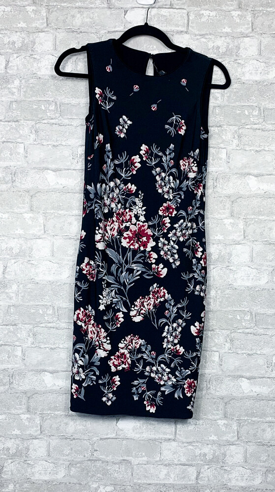 NWOT White House Black Market Sleeveless Floral Black Dress Sz XXS Stretch