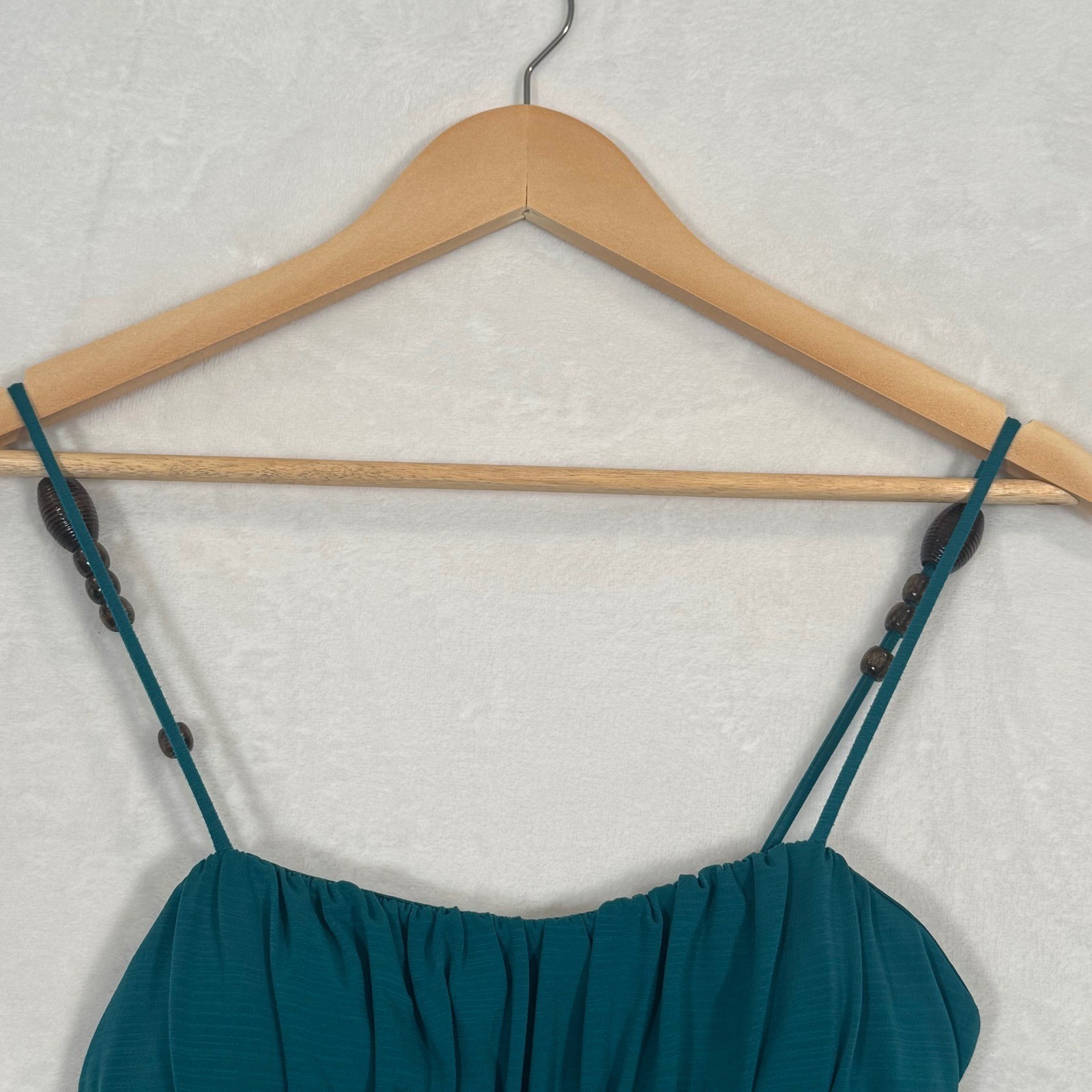 BCX Teal Blue Beaded Strap Bubble Hem Babydoll Tunic Dress Size S