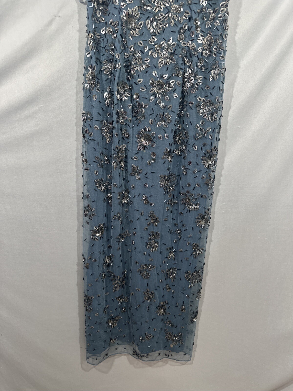NWT Mac Duggal [ 10 ] 5477 Floral Embellished Scoop Neck Gown in Slate Grey J987