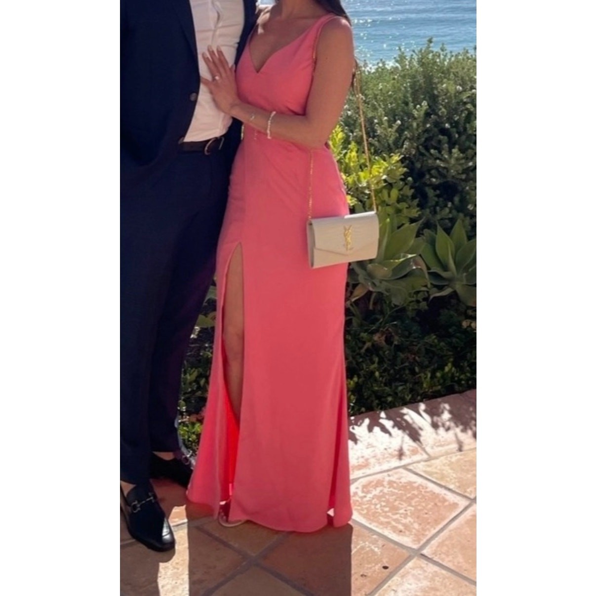 NBD Negroni Asymmetrical Strap Gown Pink Jacquard One Shoulder Maxi Dress S