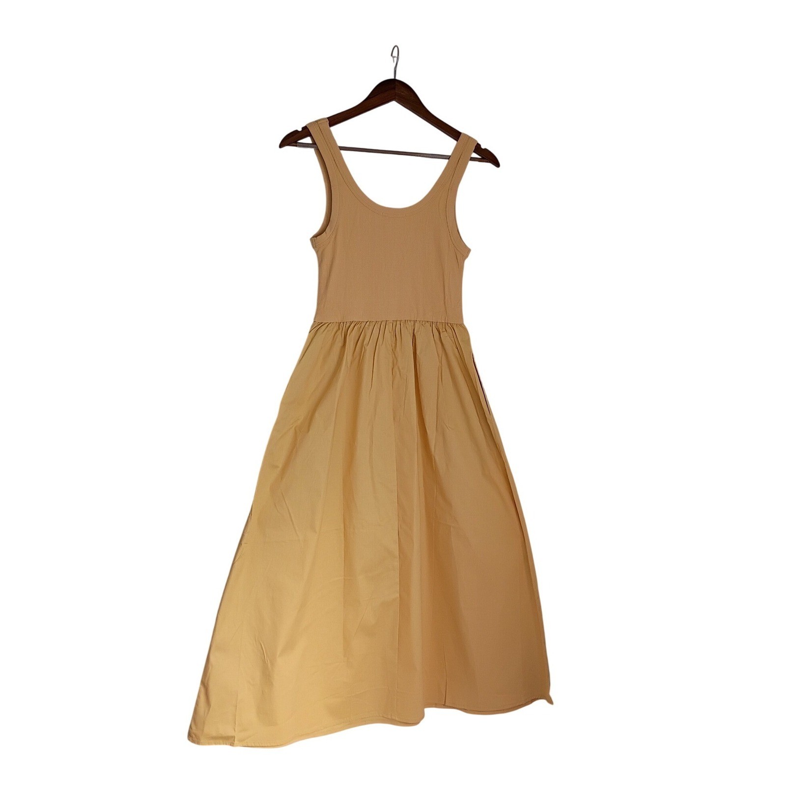 Nine Britton Mustard Yellow Ribbed Mixed Media Maxi Dress NWT Fits S/M