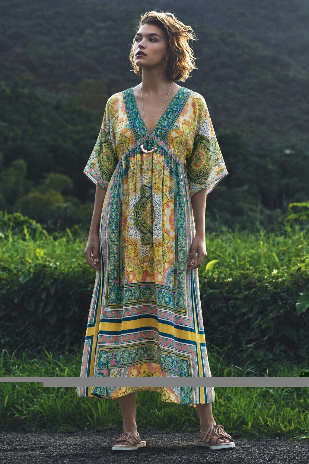 SMALL Sundance Satin Printed Paisley Scarf Print Midi Dress NWOT