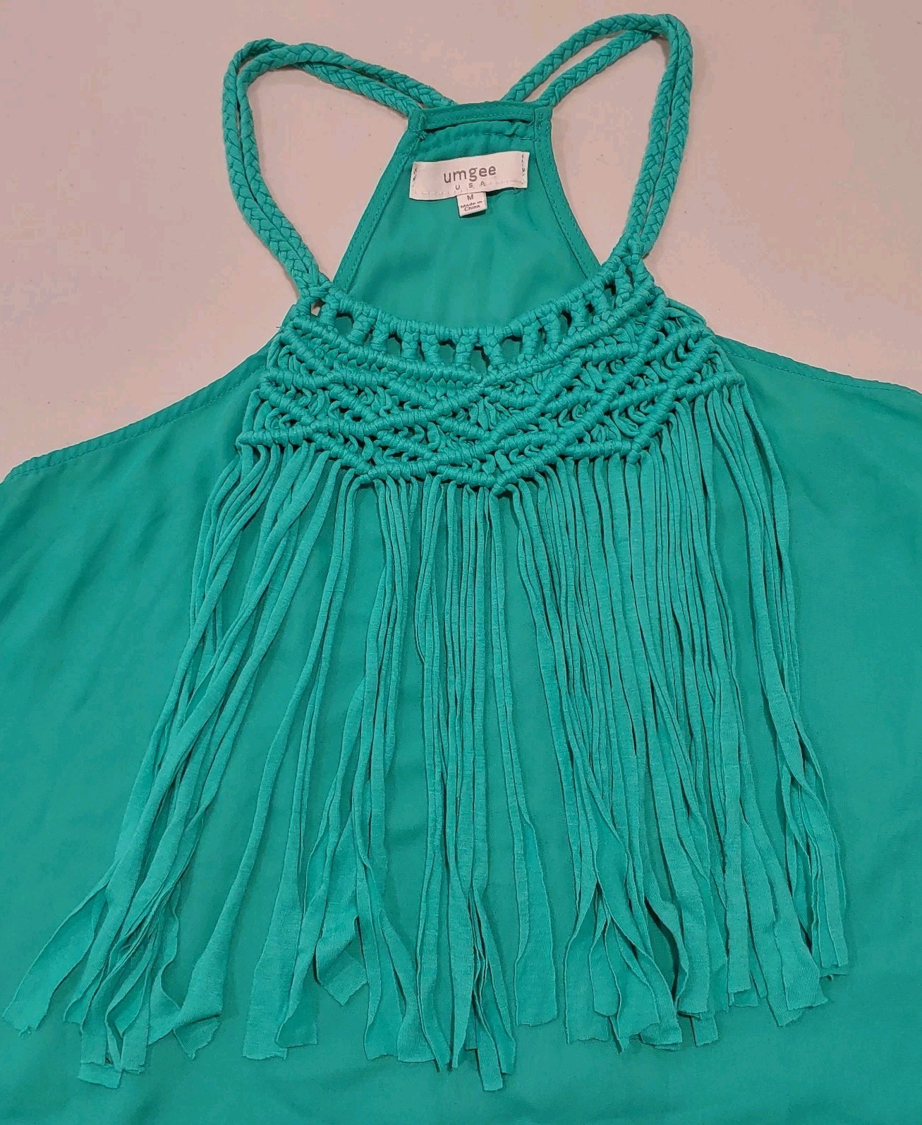Umgee Boutique Women’s Dress Medium Turquoise Boho Tassles Sleeveless