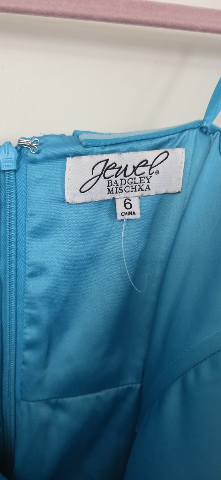 Jewel Badgley Mischka Cheery Off Shoulder Popover Gown Slit Wrap Turquoise sz 6