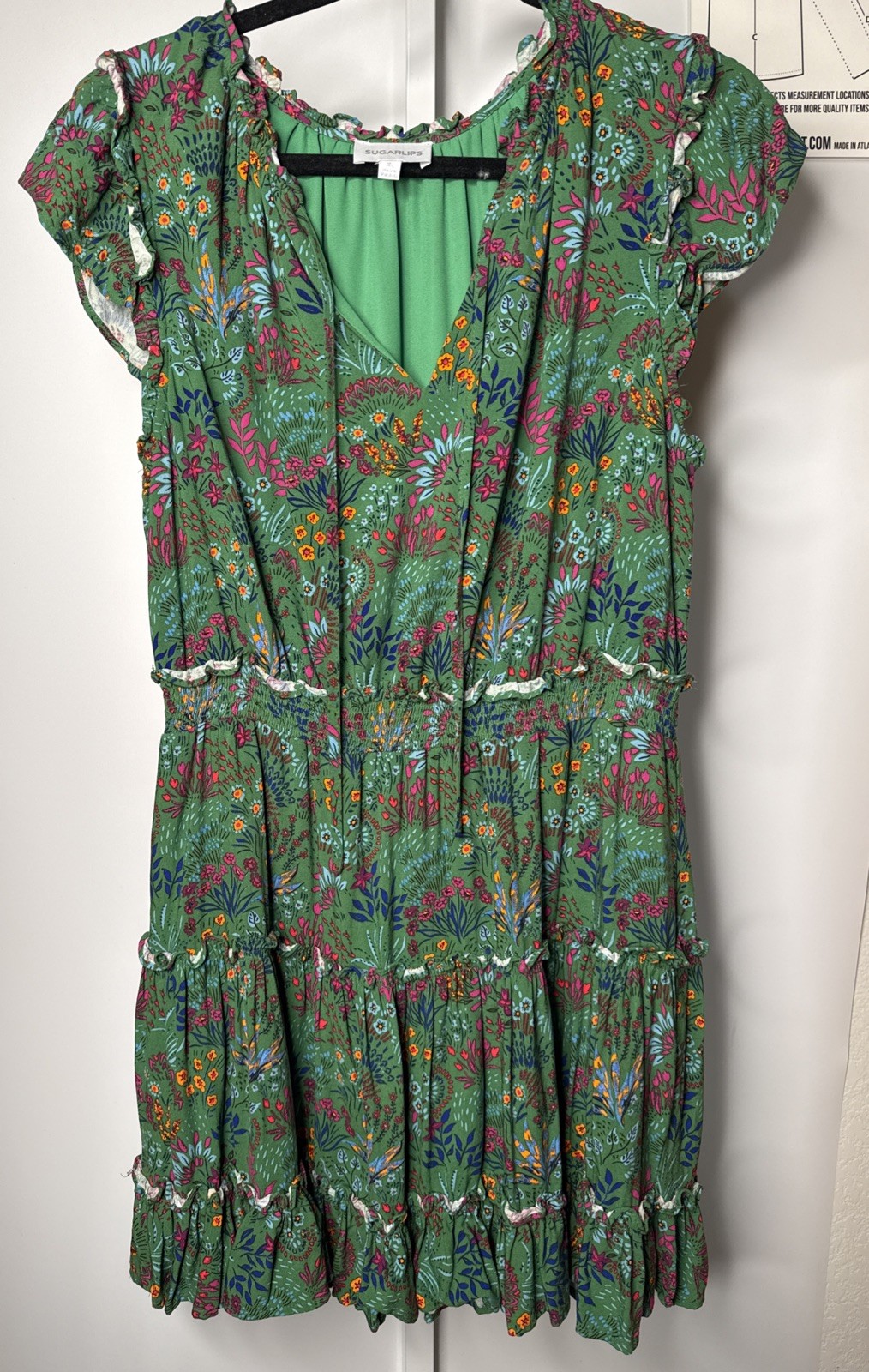 Sugarlips Green Floral Ruffle Tiered Mini Dress Size XL – Boho Garden Print