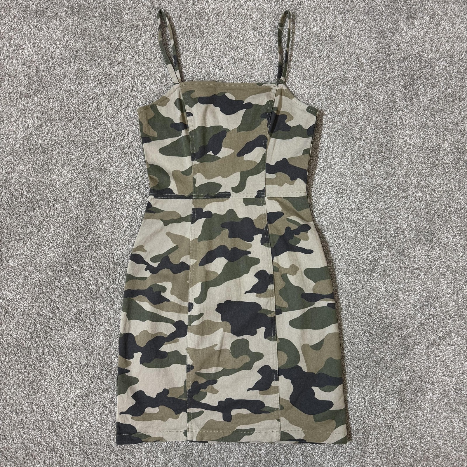 H&M Divided Dress Womens XS Green Camo Bodycon Tank Mini Zip Back Stretch
