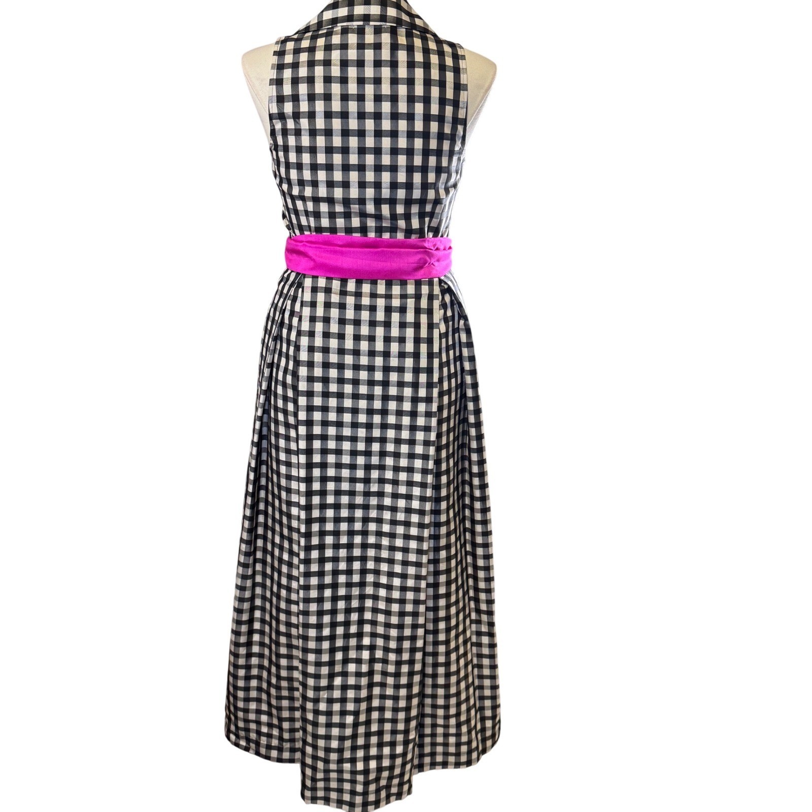 Eliza J Gingham Maxi Dress Black White Check Pink Sash Sleeveless Formal 10