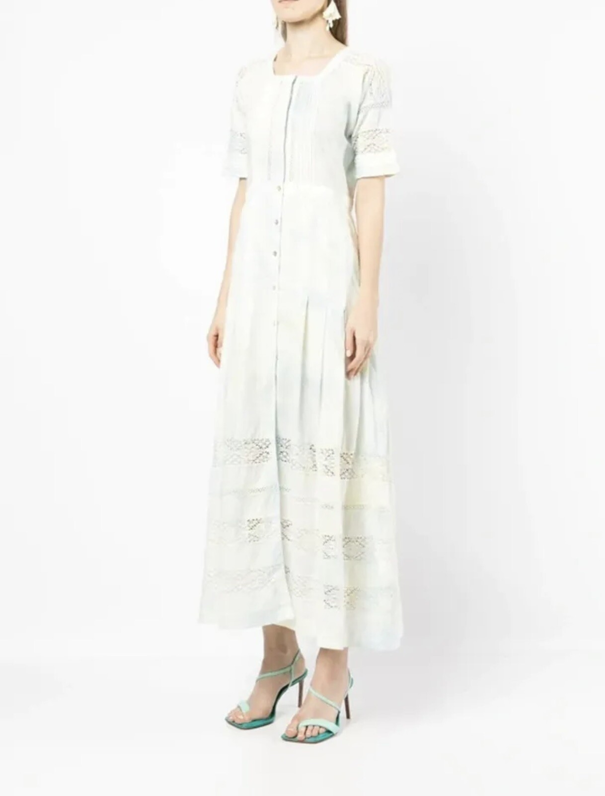 $325 LOVE SHACK FANCY Edie Dress M Lily Pond Hand Dye Green Midi Crochet Lace