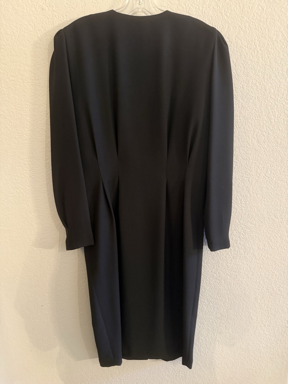 MS Chaus Pearl Button Front Sheath Career Midi Dress Long Sleeves Sz 10 Black