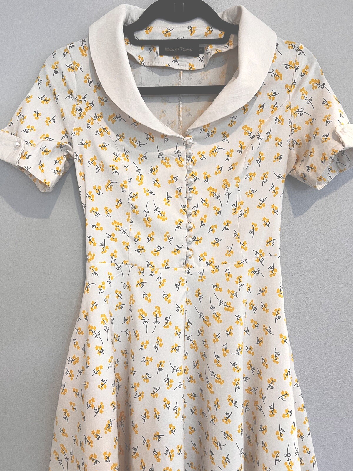 Gown Town Vintage 40’s 50’s Swing Party Dress Retro Rockabilly Yellow SMALL